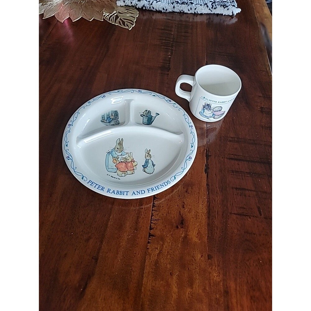 Vintage Eden Peter Rabbit and Friends Divided Plastic Plate Cup Set 1990s